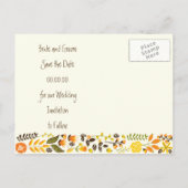 Carte Postale Faire-part Mariage à la frontière fleurie orange et jaune Enr (Dos)