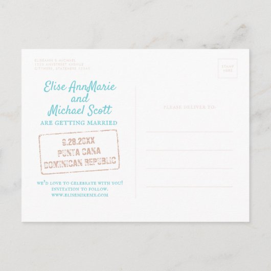 Carte Postale Faire-part Mariage à la Plage avec Palmier Sableux Enregistre (Dos)