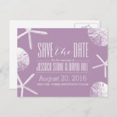 Carte Postale Faire-part Mariage à la plage Étoile de mer et Dollar de sabl (Devant / Derrière)