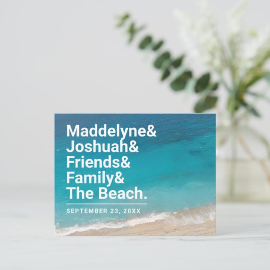 Carte Postale Faire-part Mariage à la plage simple esperluette save the dat (Debout devant)
