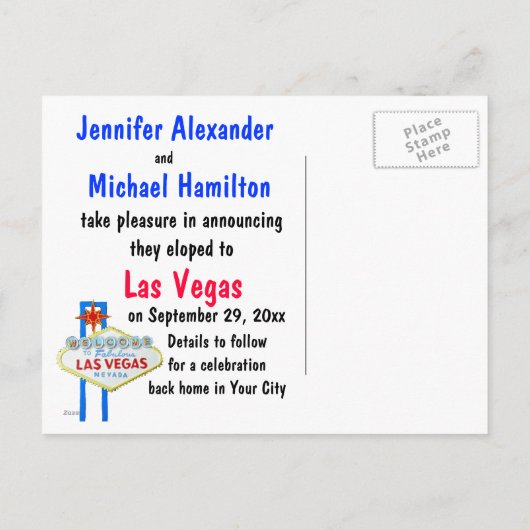 Carte Postale Faire-part Mariage à Las Vegas Nous nous sommes enfuis (Dos)