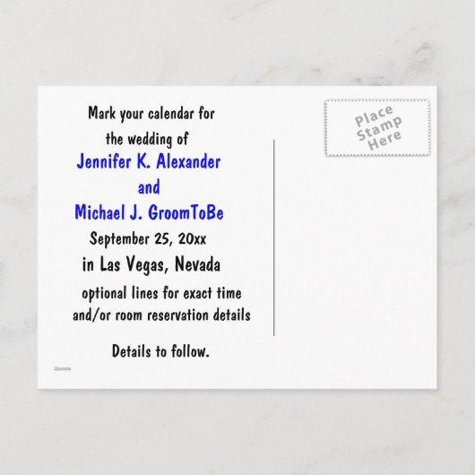 Carte Postale Faire-part Mariage à Las Vegas, Sauvegarder la Date (Dos)