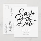 Carte Postale Faire-part Mariage à l'écriture moderne, Enregistrez la date (Devant / Derrière)