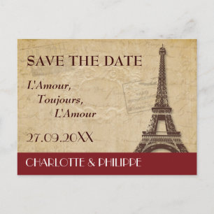 Carte Postale Faire-part Mariage à Paris - Réservez la date