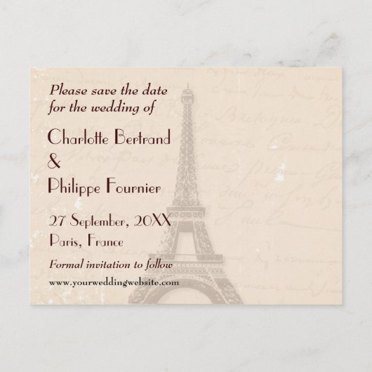 Carte Postale Faire-part Mariage à Paris - Réservez la date (Dos)