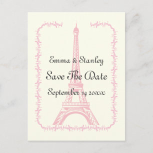 Carte Postale Faire-part Mariage à Paris Tour Eiffel rose Save the Date