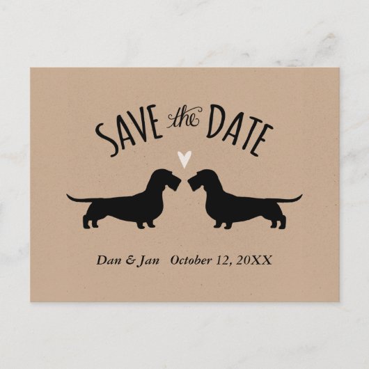 Carte Postale Faire-part Mariage à poils durs Dachshunds Enregistrer la dat (Devant)