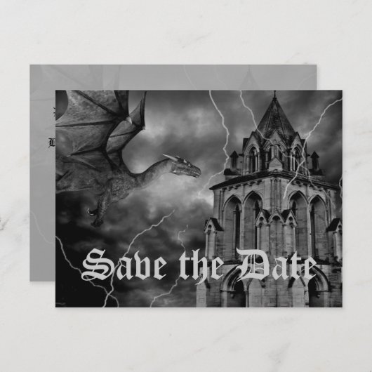 Carte Postale Faire-part Mariage à thème fantastique dragon Save the Date (Devant / Derrière)