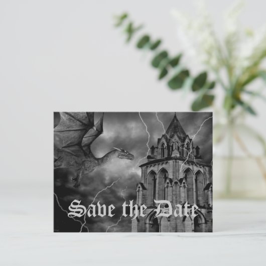 Carte Postale Faire-part Mariage à thème fantastique dragon Save the Date (Debout devant)