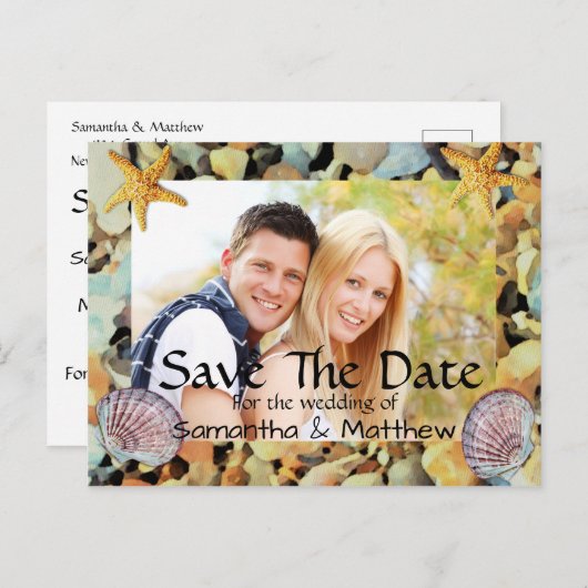 Carte Postale Faire-part Mariage À Thème Plage Sauvez La Date (Devant / Derrière)