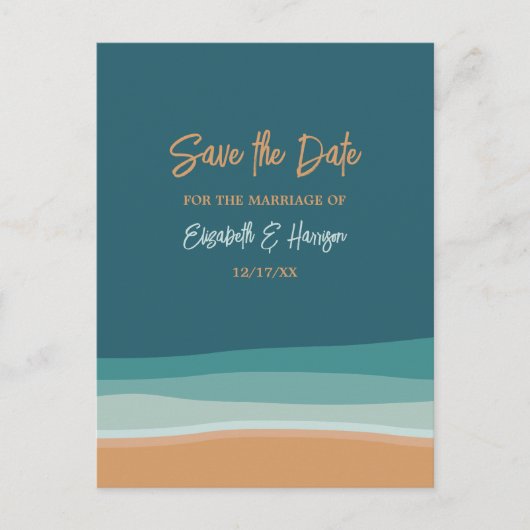 Carte Postale Faire-part Mariage Abstrait Ocean Beach Enregistrer La Date (Devant)