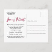 Carte Postale Faire-part Mariage Amour est Patient Reporté Simple Photo (Dos)