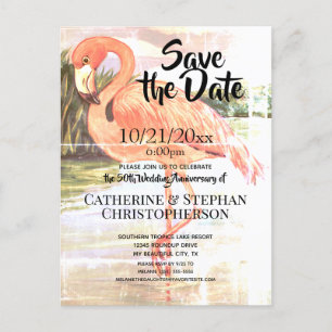 Carte Postale Faire-part Mariage Anniversaire Vintage Flamant rose rose Art