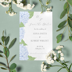 Carte Postale Faire-part Mariage aquarelle à l'hortensia bleu avec QR Code