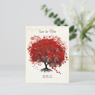 Carte Postale Faire-part Mariage Arbre Rouge Enregistrer La Date