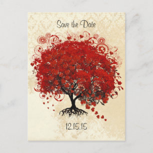 Carte Postale Faire-part Mariage Arbre Rouge Enregistrer La Date