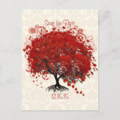 Carte Postale Faire-part Mariage Arbre Rouge Enregistrer La Date Argent Nua (Devant)