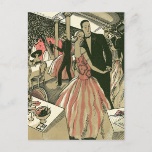 Carte Postale Faire-part Mariage Art Déco vintage, Première Danse pour mari