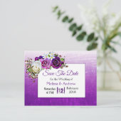 Carte Postale Faire-part Mariage au bouquet de rose violet Enregistrer la d (Debout devant)