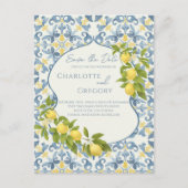 Carte Postale Faire-part Mariage au citron en tuile bleue italienne Enregis (Devant)