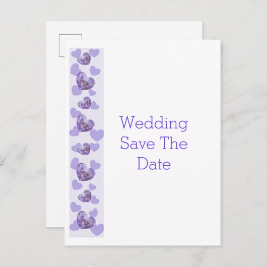 Carte Postale Faire-part Mariage au coeur de couleur violet fleuri Enregist (Devant / Derrière)