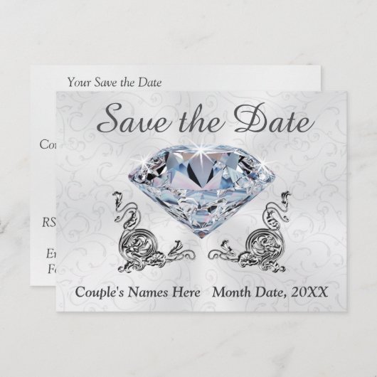 Carte Postale Faire-part Mariage au diamant personnalisé Enregistrer la dat (Devant / Derrière)