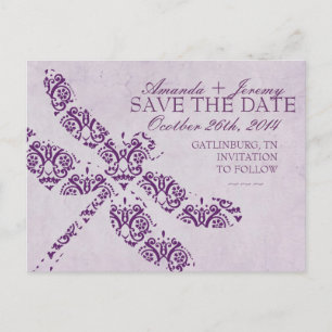 Carte Postale Faire-part Mariage au Dragonfly Damassé Violet