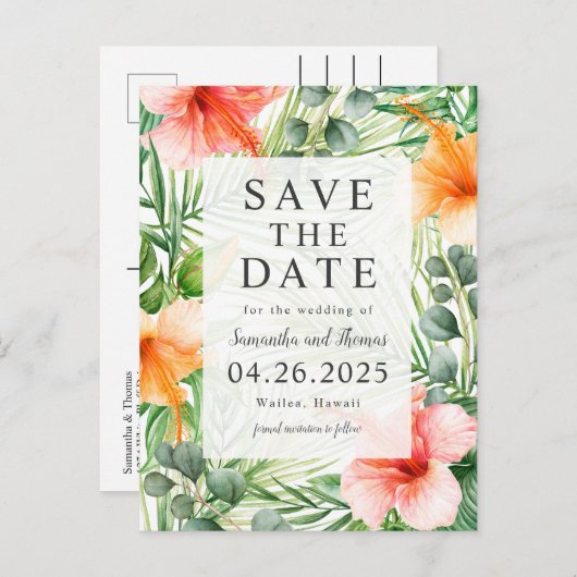 Carte Postale Faire-part Mariage au Paradis Enregistrez la date (Devant / Derrière)