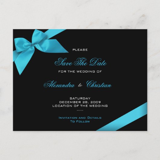 Carte Postale Faire-part Mariage au ruban turquoise Enregistrer la date 4 (Devant)