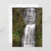 Carte Postale Faire-part Mariage aux chutes de Multomah avec pont (Devant / Derrière)
