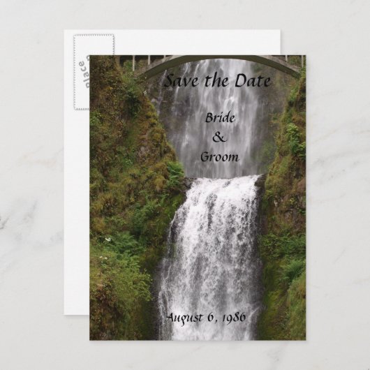 Carte Postale Faire-part Mariage aux chutes de Multomah avec pont (Devant / Derrière)