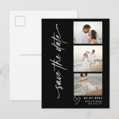 Carte Postale Faire-part Mariage Bande de Photo de Script Vertical Classiqu (Devant / Derrière)