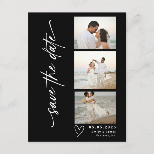Carte Postale Faire-part Mariage Bande Photo de Script Vertical Classique (Devant)