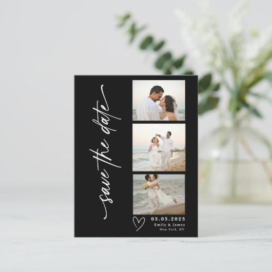 Carte Postale Faire-part Mariage Bande Photo de Script Vertical Classique (Debout devant)