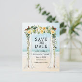 Carte Postale Faire-part Mariage Beach Canopy Aquarelle Jaune Floral (Debout devant)
