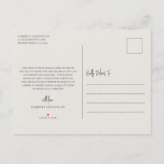 Carte Postale Faire-part Mariage beige neutre intemporel Sauvegarder la dat (Dos)