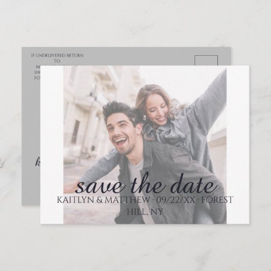 Carte Postale Faire-part Mariage bleu clair (Devant / Derrière)