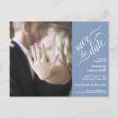 Carte Postale Faire-part Mariage bleu Enregistrer la date Photo & Calligrap (Devant)