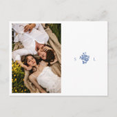 Carte Postale Faire-part Mariage bleu et blanc Floral Monogramme Mariage (Devant)