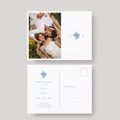 Carte Postale Faire-part Mariage bleu et blanc Floral Monogramme Mariage
