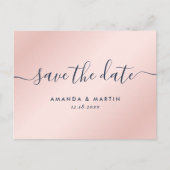 Carte Postale Faire-part Mariage Bleu Nuit et Rose à Sauvegarder (Devant)