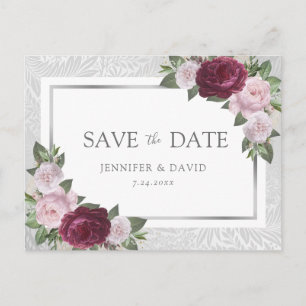 Carte Postale Faire-part Mariage Blush Burgundy Argent Enregistrer La Date