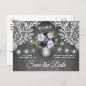 Carte Postale Faire-part Mariage Bocal Mason Violet Argent Enregistrer la D (Devant / Derrière)