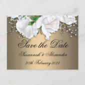 Carte Postale Faire-part Mariage Boho Bronze et Roses Blanches Save the Dat (Devant)