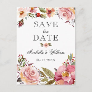 Carte Postale Faire-part Mariage Boho Été Fleur Sauvage Enregistrer la Date