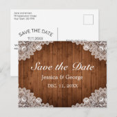 Carte Postale Faire-part Mariage Bois Rustique & Dentelle Blanche (Devant / Derrière)