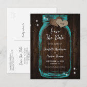 Carte Postale Faire-part Mariage Bois Rustique Pot Mason Teinte Save The Da (Devant / Derrière)