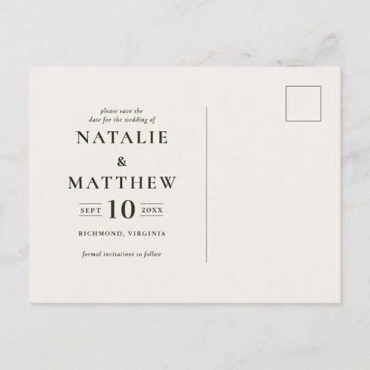 Carte Postale Faire-part Mariage botanique feuillage rustique enregistrer l (Dos)