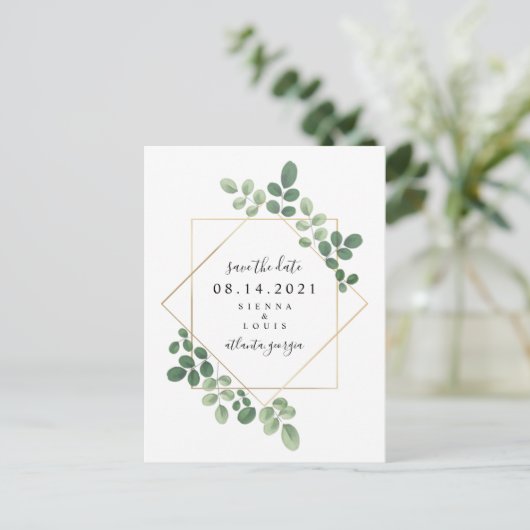 Carte Postale Faire-part Mariage Botanique Géométrique Enregistrer La Date (Debout devant)