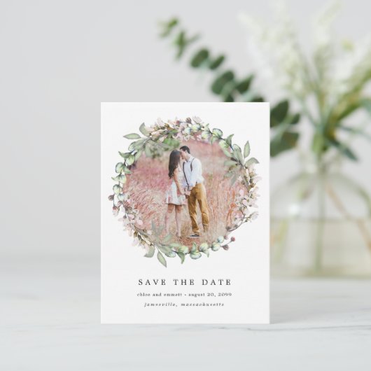 Carte Postale Faire-part Mariage botanique rustique Boho Enregistrer la dat (Debout devant)